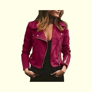 Maison Jules Mulberry/ Deep Cabernet Maroon Moto Jacket with Gold accents